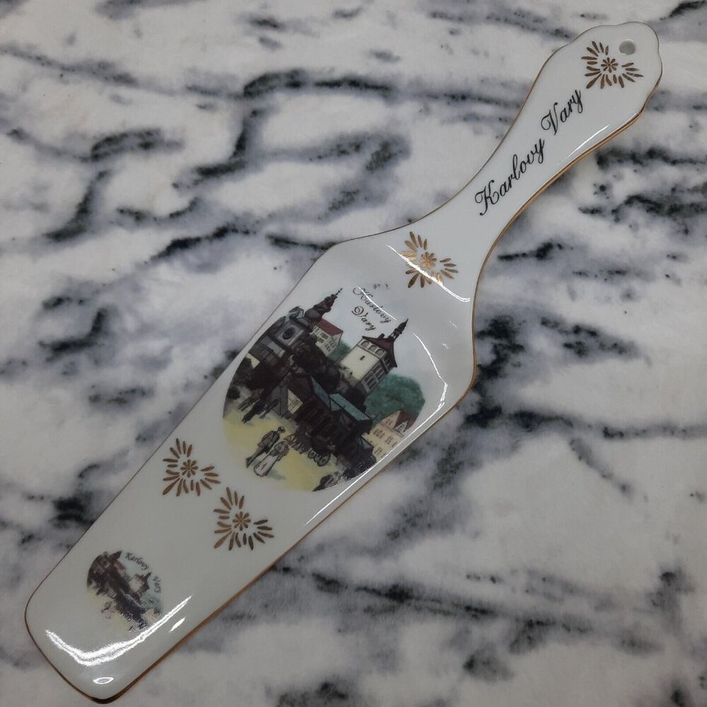 Vintage Karlovy Vary Czech Porcelain Ceramic White/Gold Cake/Pie Slicer Server